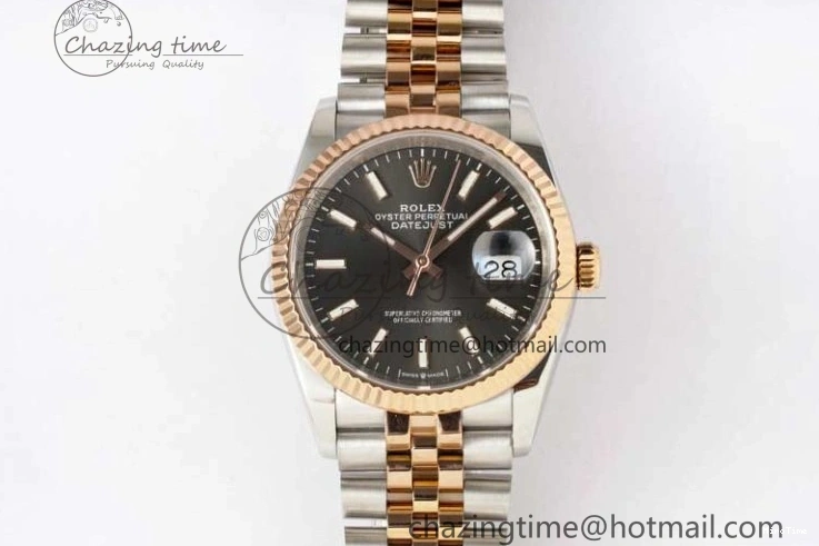 MiroTime 0504 DateJust 36 SS RG DIWF 1:1 Best Edition 904L Steel Gray Stick Dial on Jubilee Bracelet SA Original 2321